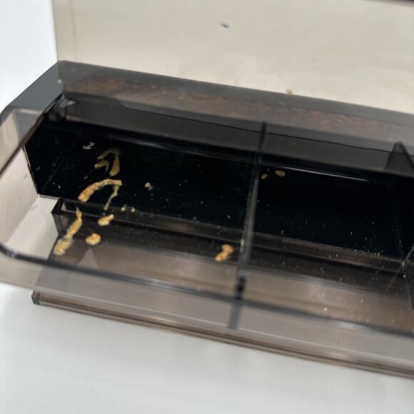 1980s Plastic Black with Faux Wood Desk Caddy Clear Smoke Organizer Hong Kong - Picture 7 of 9